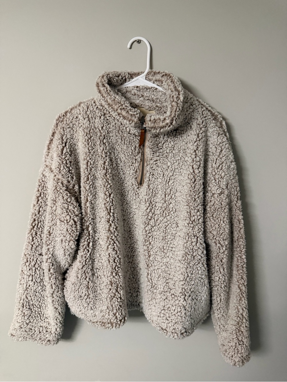 Cozy Sherpa Quarter-Zip Pullover Jacket - Light Taupe